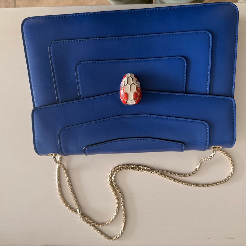 Bulgari Royal Blue Clutch with Gold Chain